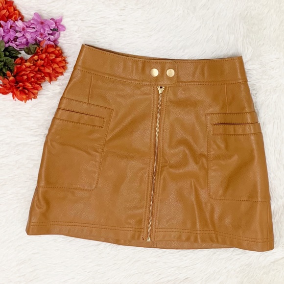 Free People Copper Vegan Leather Skirt Size 0 - Picture 3 of 9
